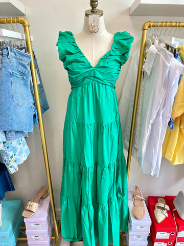 Ruffle Strap Maxi Green