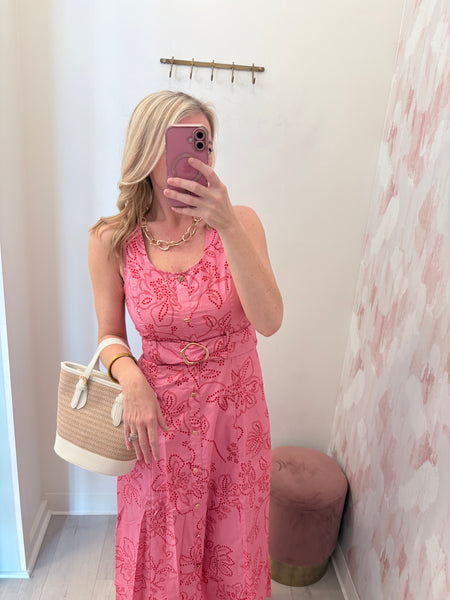 Pink Lady Belted Midi Dress