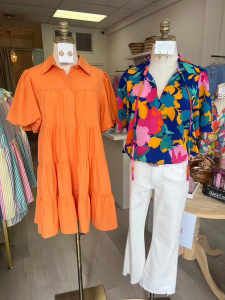 Ali Puff Sleeve Dress Orange