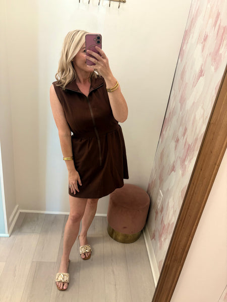Carpool Chic Zip Up Dress Choc