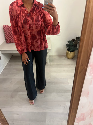 Annie Flowy Fall Floral Top Pink