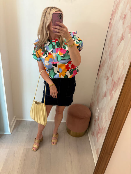 Crew Neck Ruffle Detail SS Top