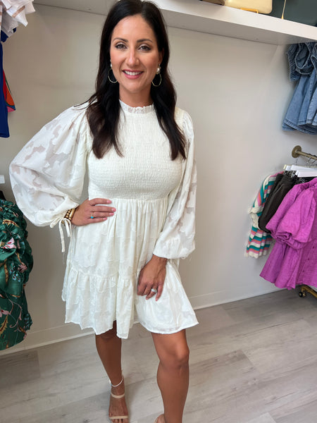 Priscilla Cream Smocked Dress