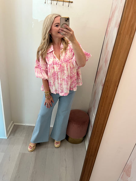 Hannah Babydoll Floral Blouse-Pink