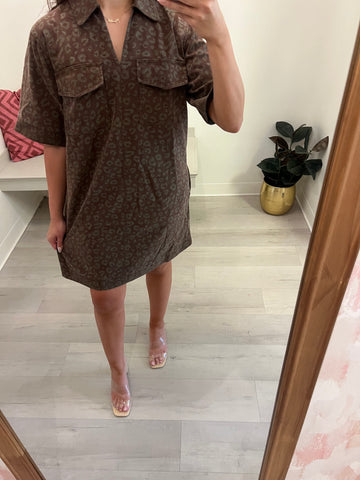 Denim Leopard Print Dress Brown