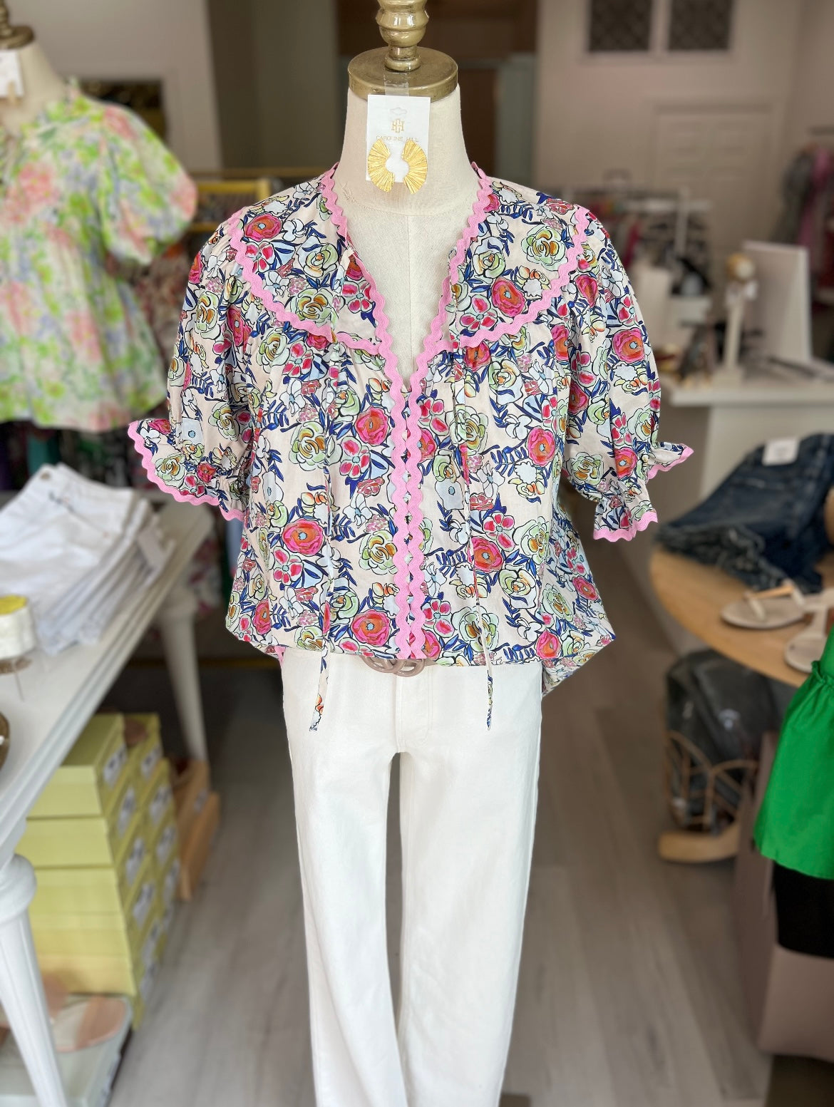 Shelby Floral Ric Rac Detail Top