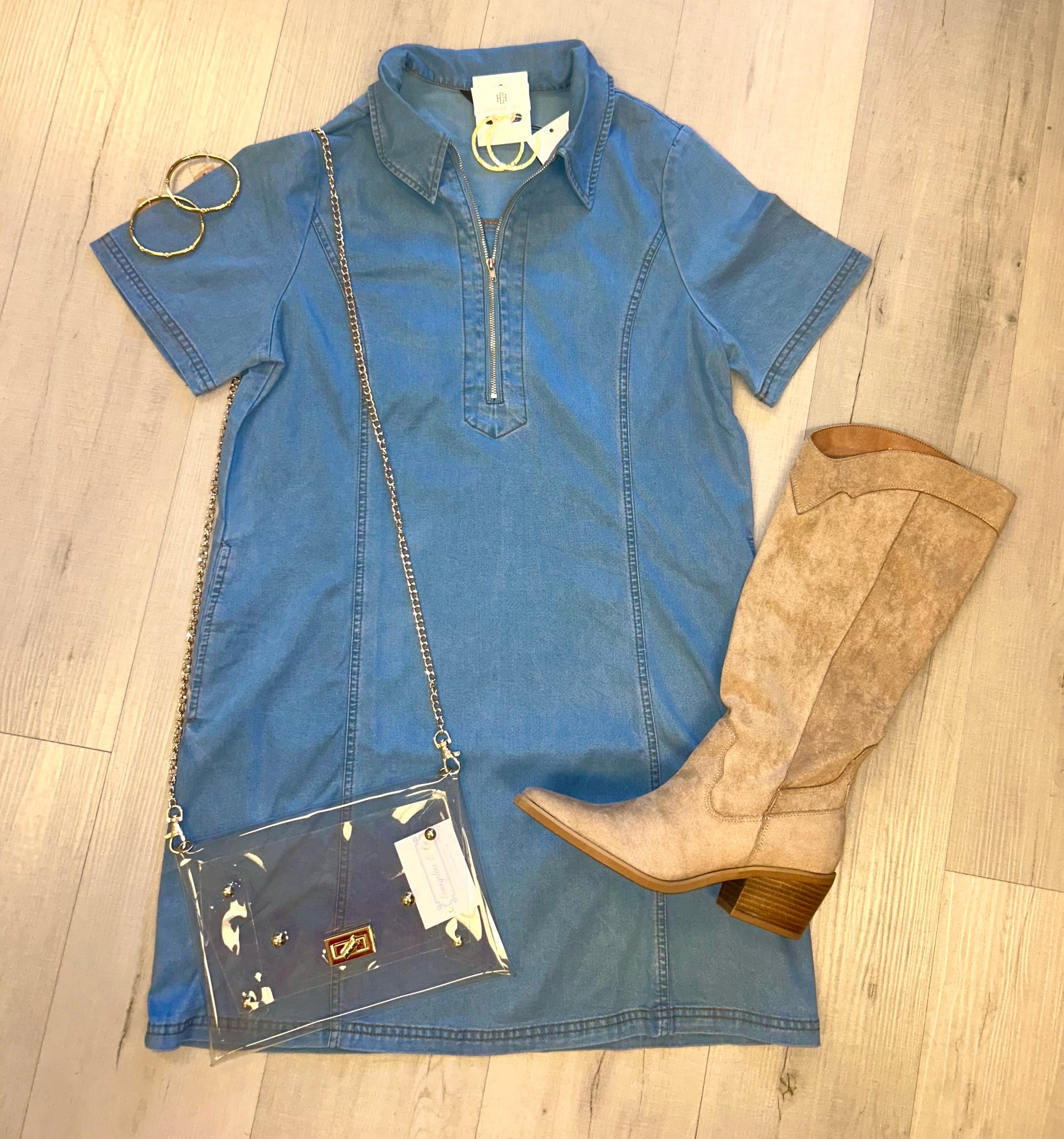 Autumn Zip Front Denim Dress