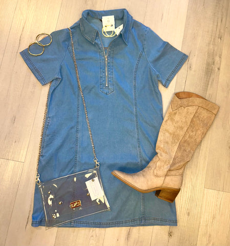 Autumn Zip Front Denim Dress