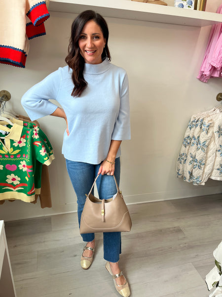 Mock Neck Bell Slv Sweater Lgt Bl
