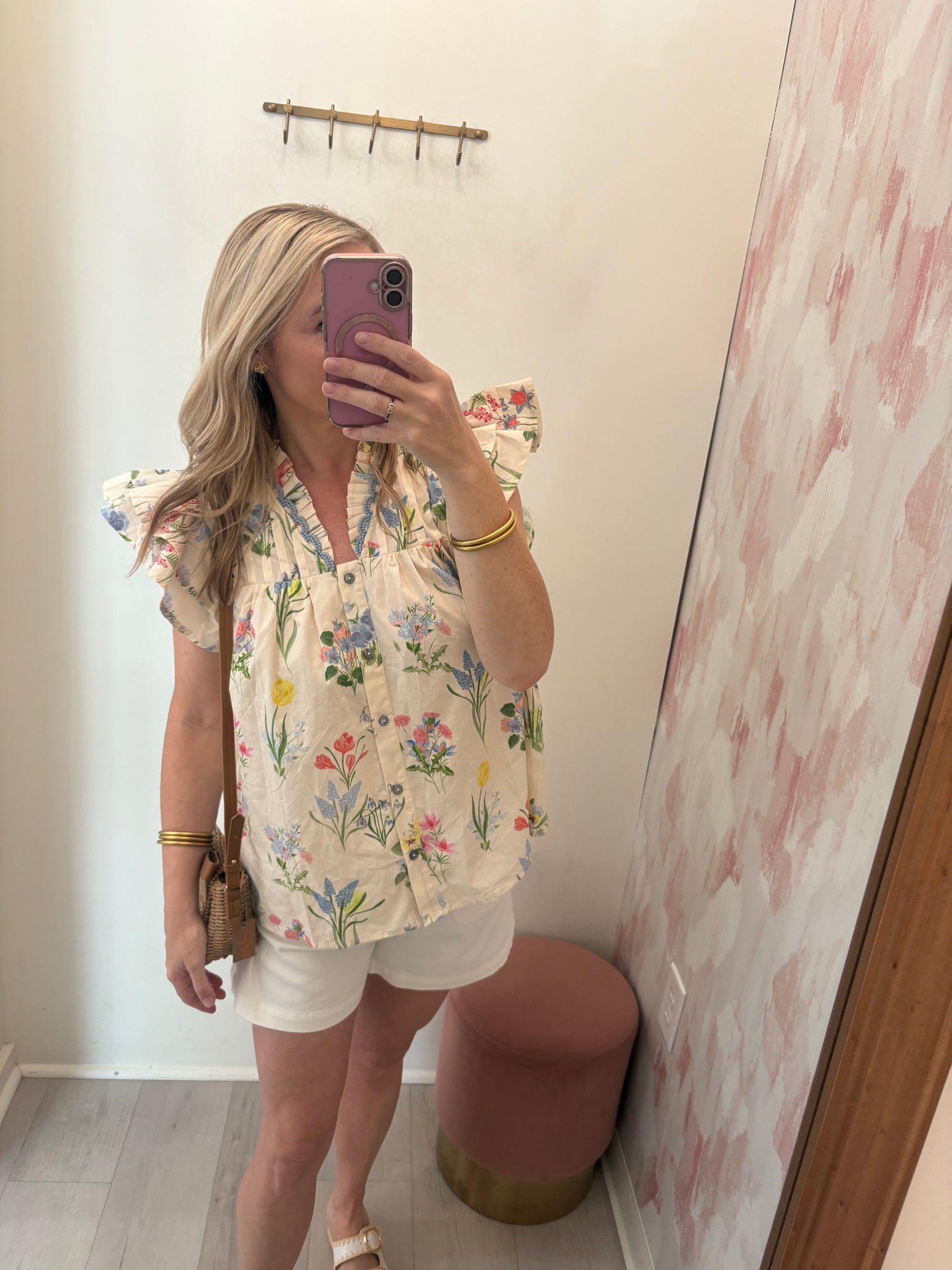 Ellie Floral Ruffle Slv Top Cream