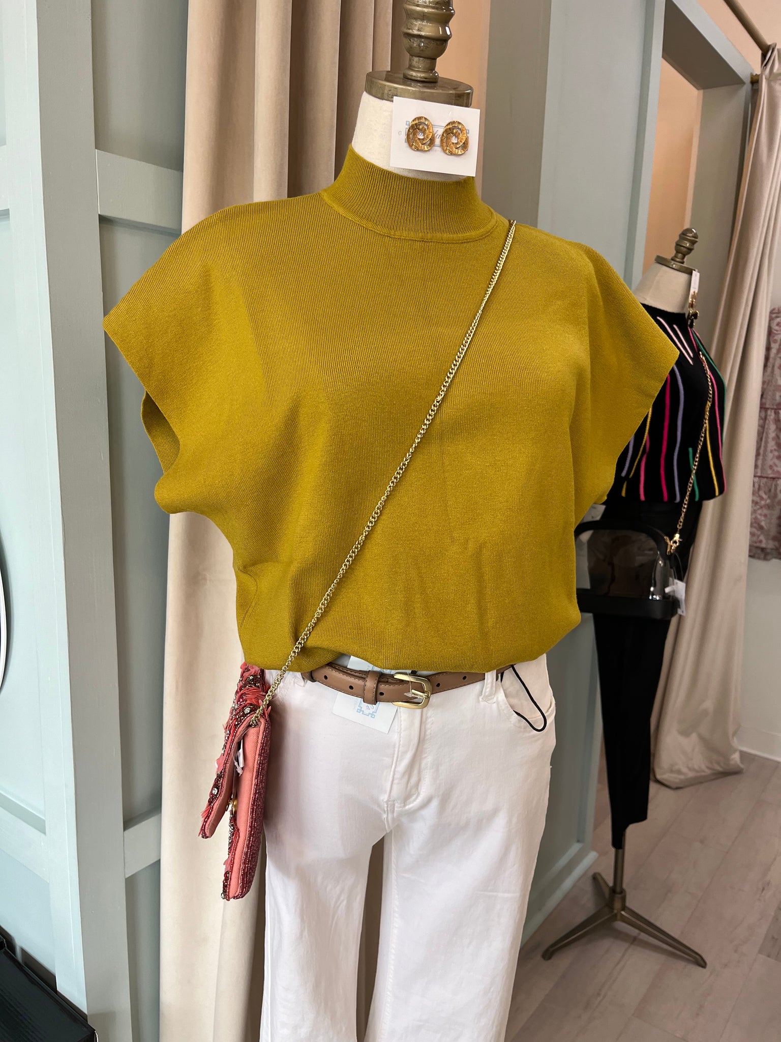 Knit Mock Neck SS Top Pistachio