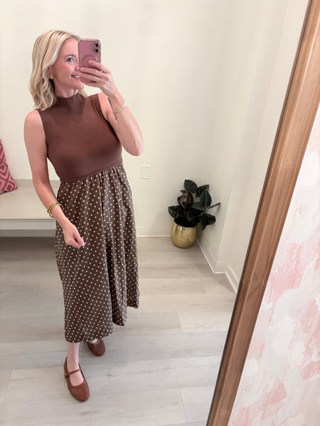 Julia Slvless Polka Dot Midi Brwn