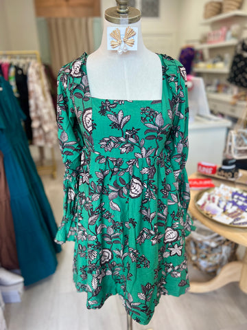 Emerald Green Fall Floral Dress