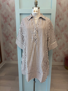 Sailor Striped 3/4 Slv Dress Brown