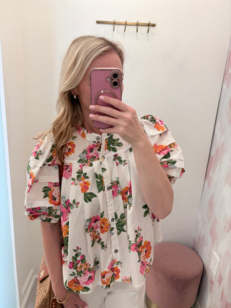 Megan Floral Puff Slv Blouse