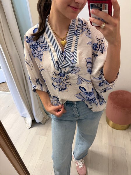 Spring Floral Drop Sholder Top Bl