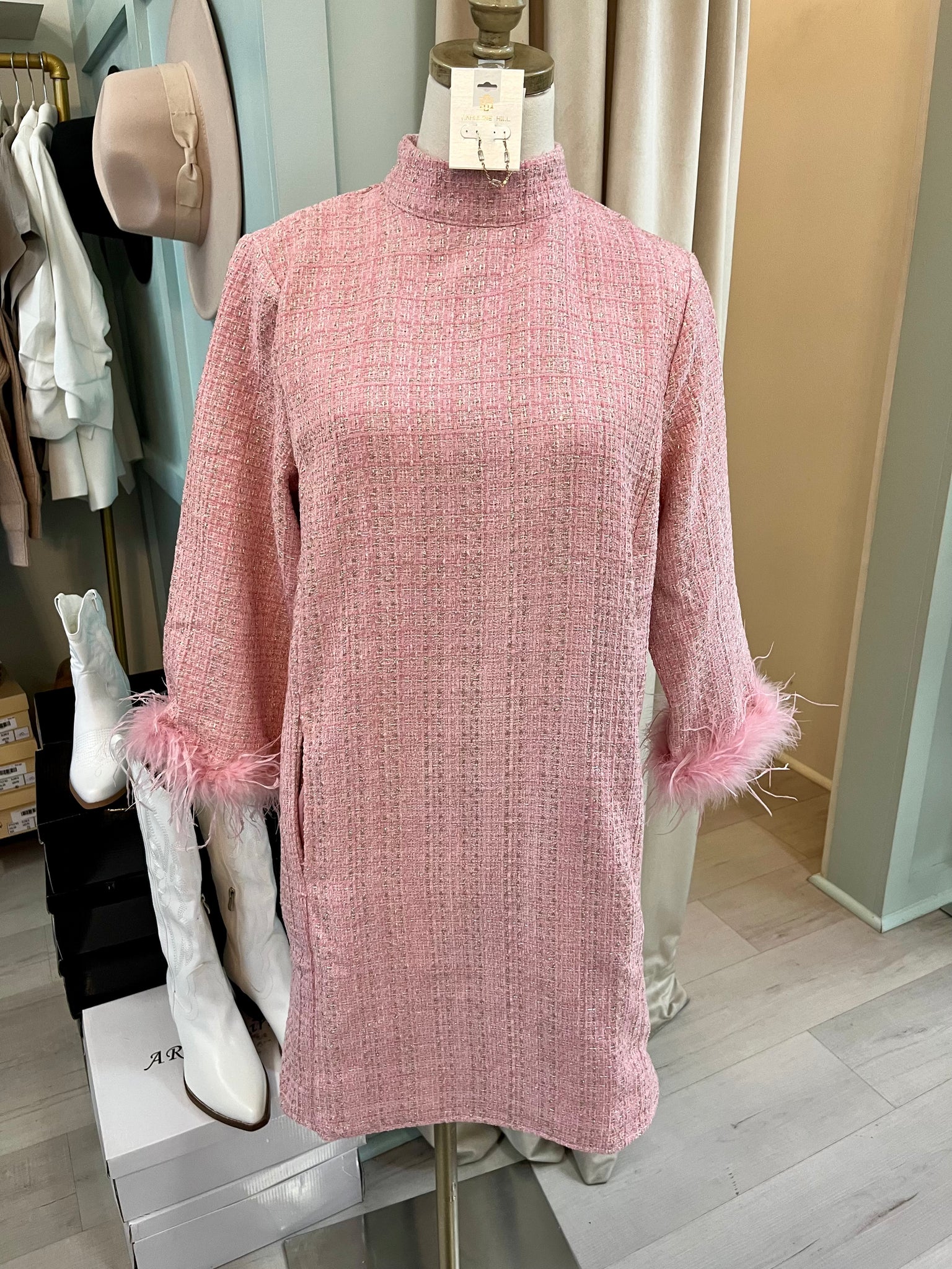 Feather & Tweed Dress Pink