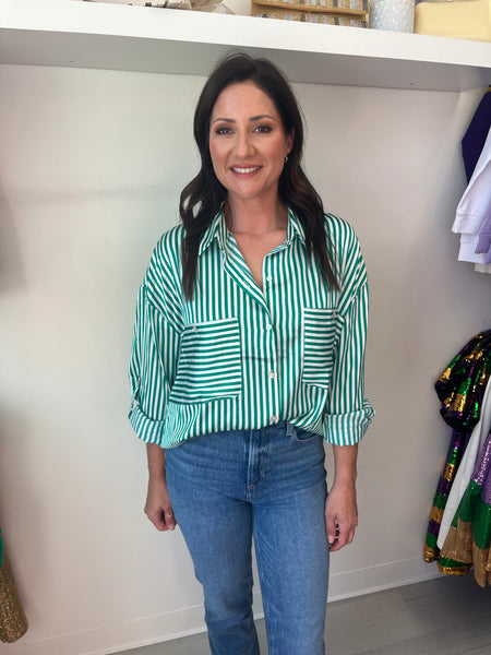 Stripe About It Blouse Green