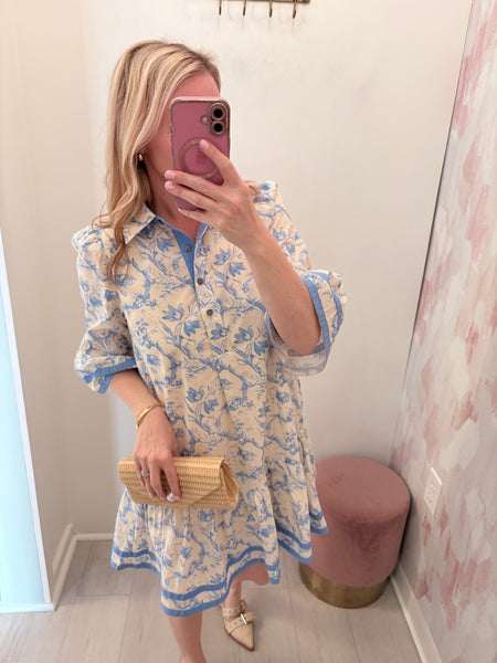 Emme 3/4 Bell Slv Floral Dress Bl