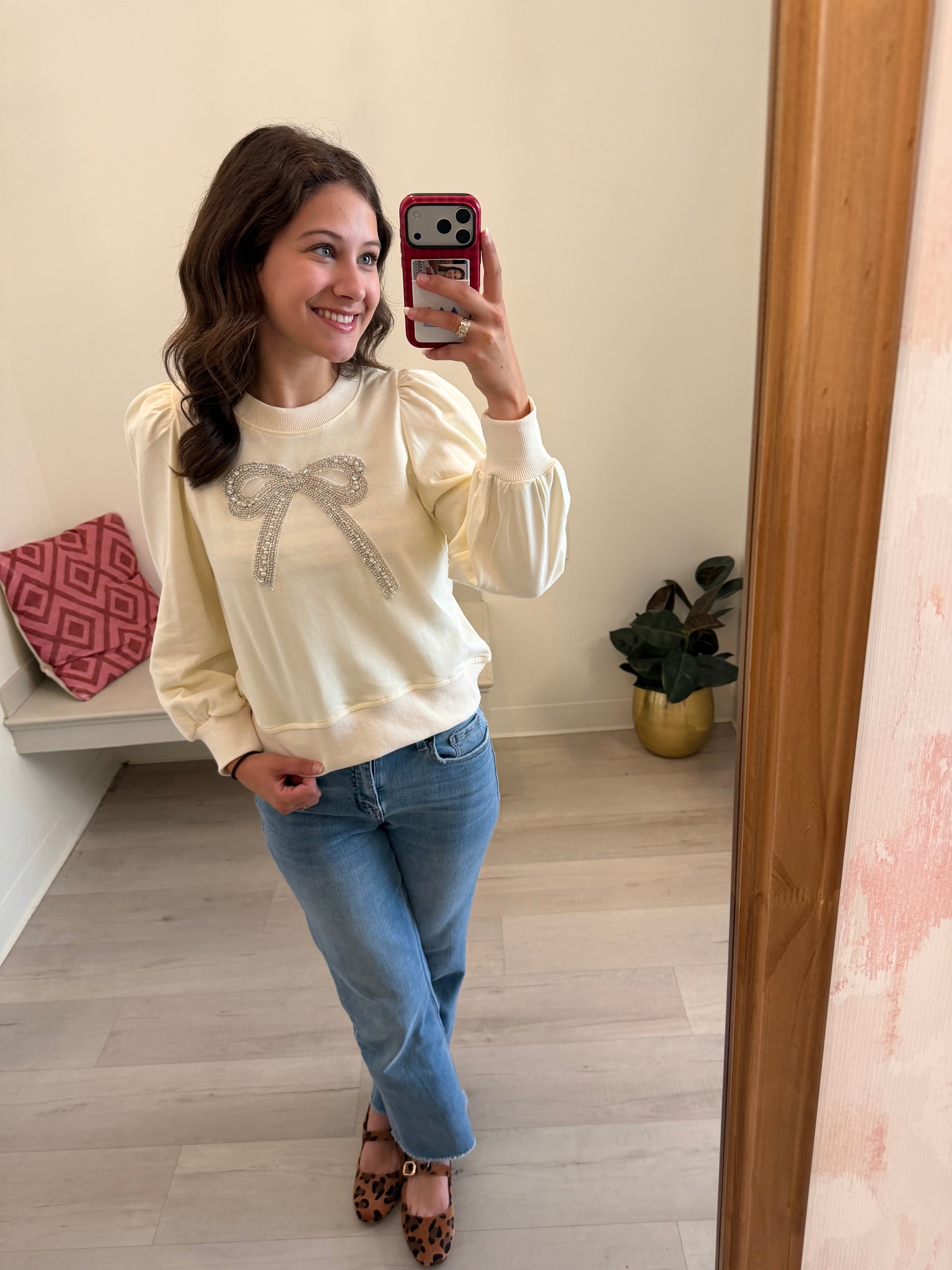 Shimmer Pearl Bow LS Top