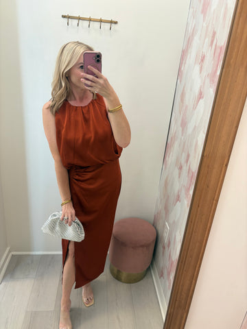 Grace Satin Midi Dress Cinnamon