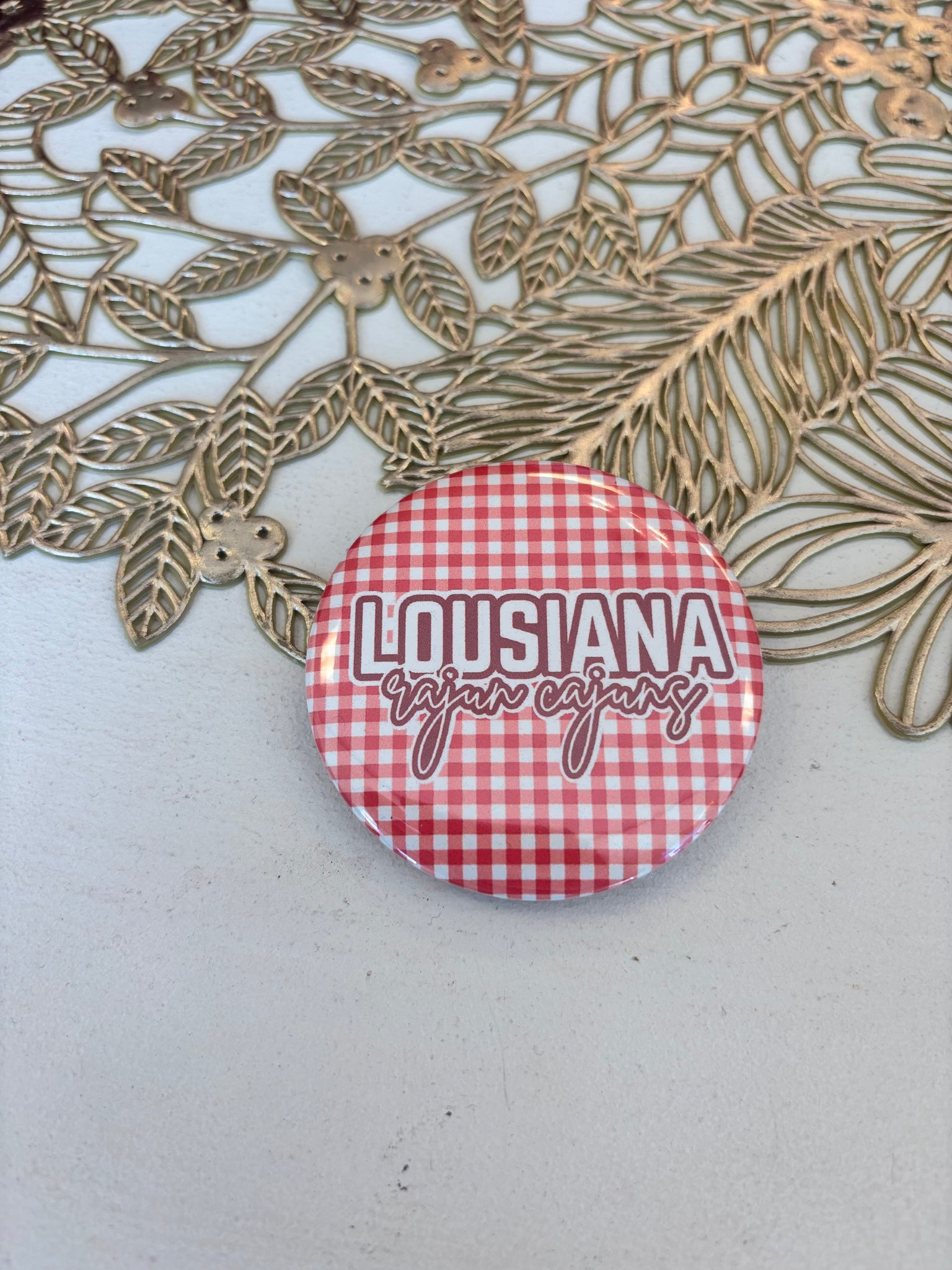 LA Rajun Cajun Red & Wht Button