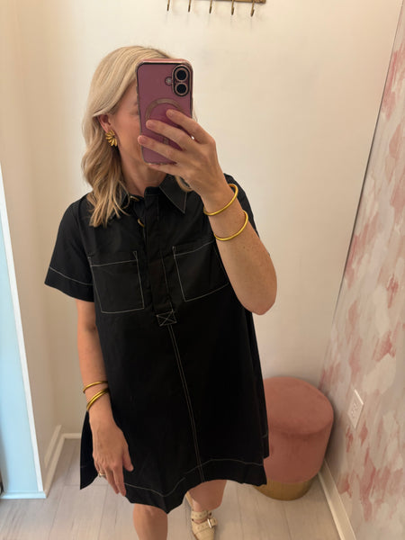 Contrast Stitch Poplin Shirt Dress