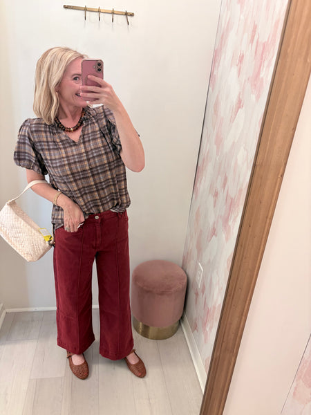 Stella Fall Plaid Pff Slv Top Bwn