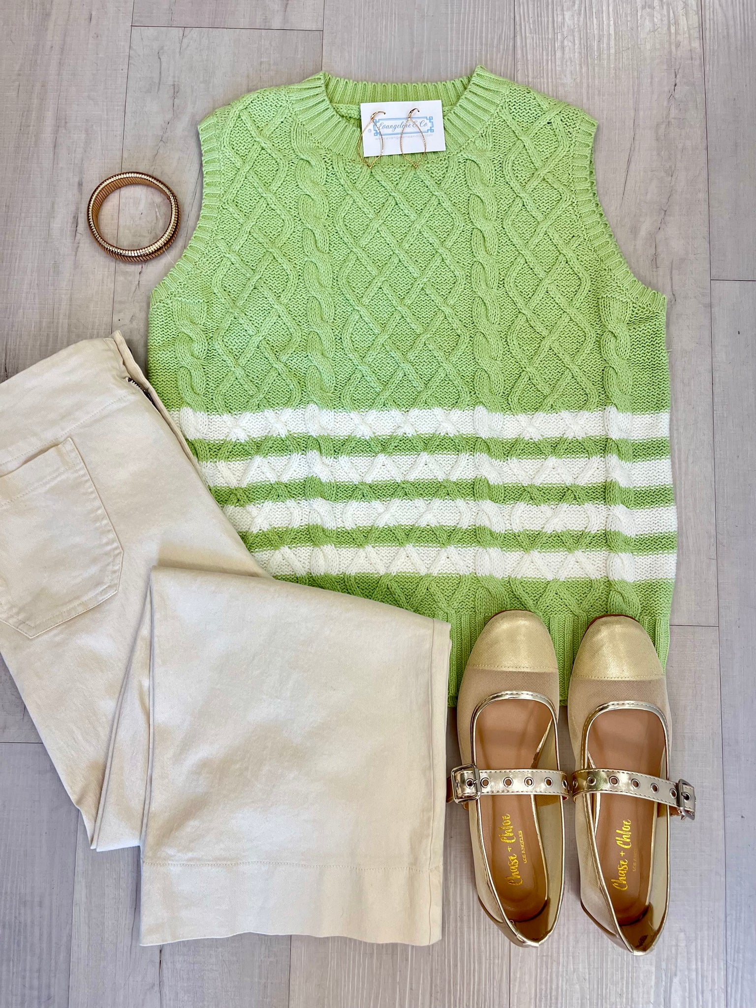Gwen Cable Knit Sweater Vest Green Evangelene and Co. Gwen Cable Knit Sweater Vest Green Evangelene and Co.