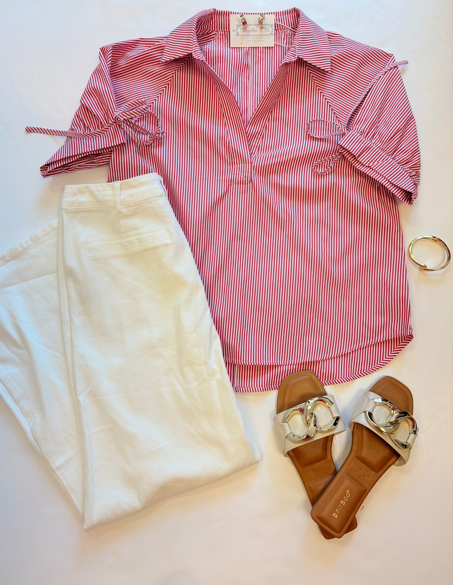 Gabbi Striped Tie Sleeve Top Red