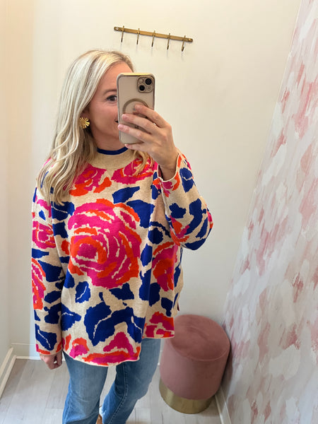 Mock Neck Bold Print Sweater