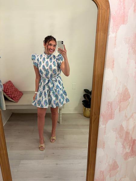 Jen Floral Pleated Ruffle Slv Dress