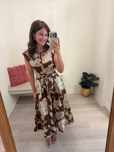 Maria Brown Floral Midi Dress