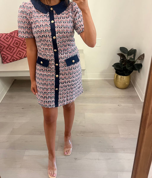 Abbie ButtonUp Tweed Dress Rose