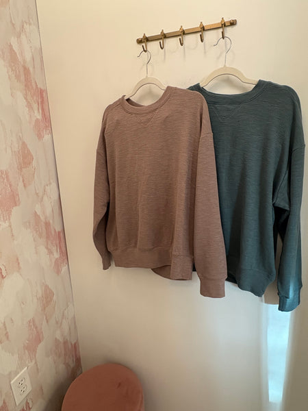 Textured LS Pullover Short Set Brn