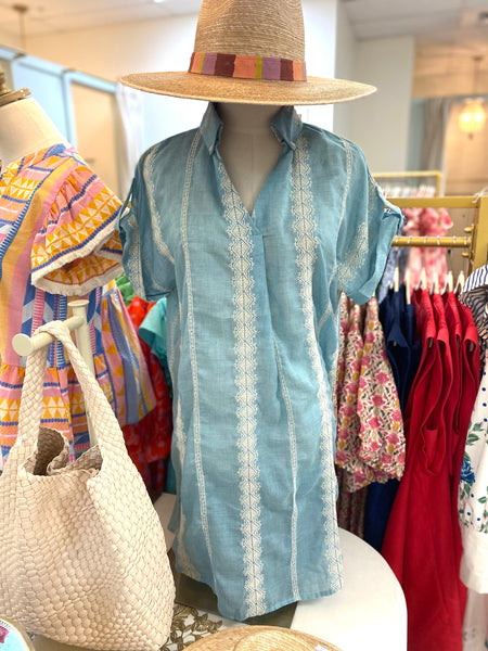 Round Top Embroidered Shirt Dress