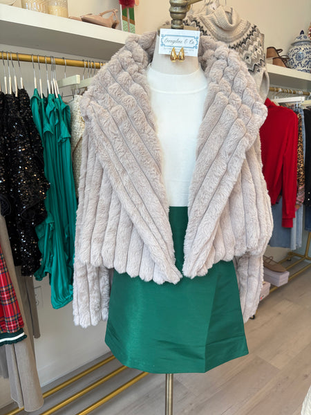 Vandie Vertical Panel Fur Coat Taupe