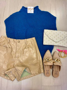 Cable Knit Mock Sweater Blue