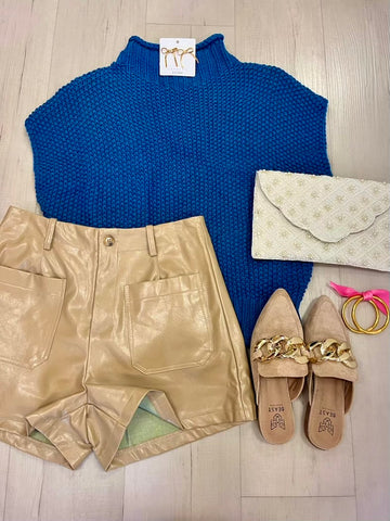 Cable Knit Mock Sweater Blue