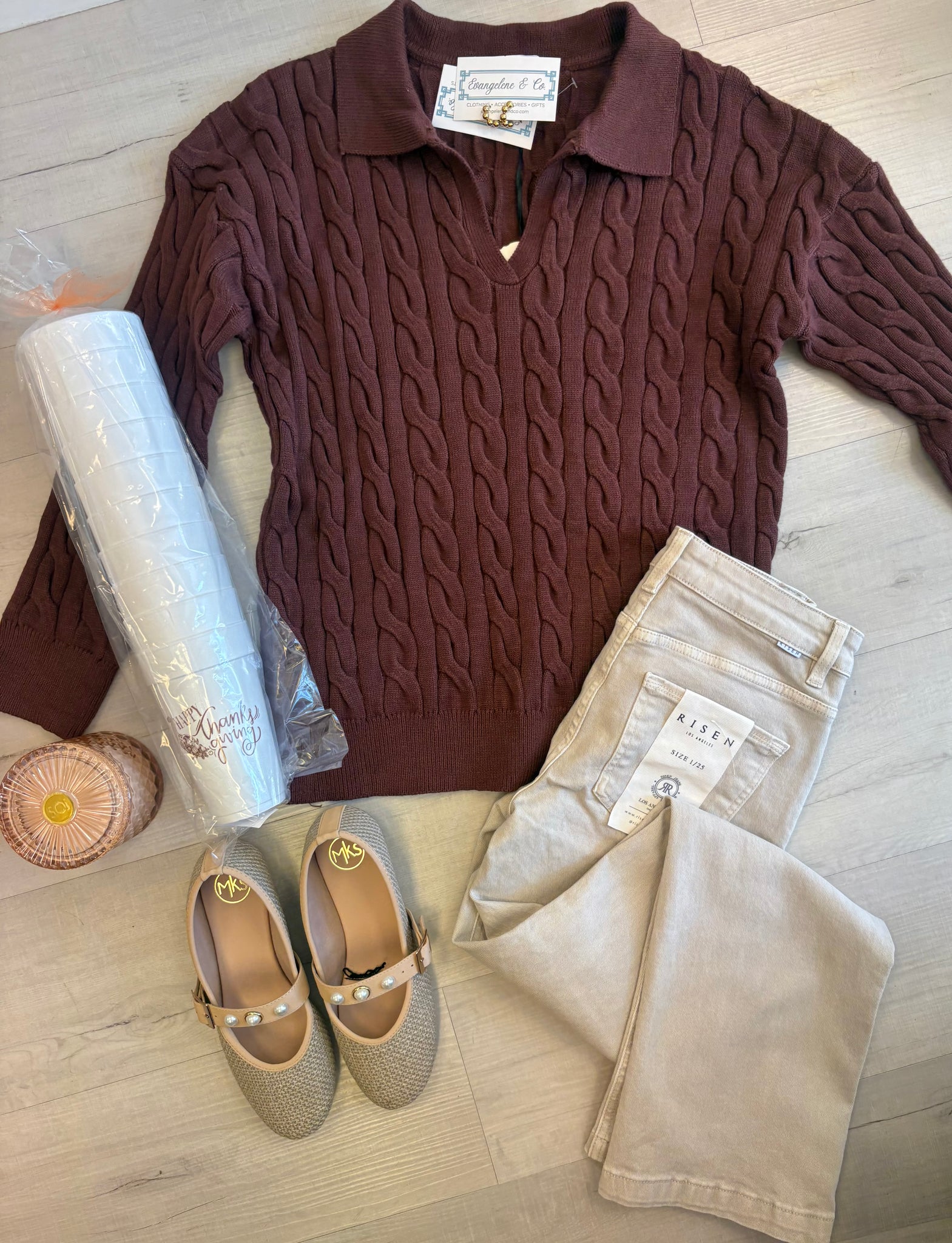 VNeck Polo Cable Knit Sweater
