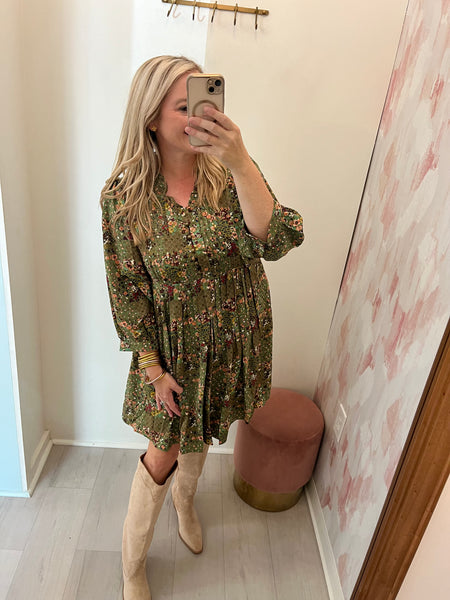 Scarlett L/S Floral Dress -Olive