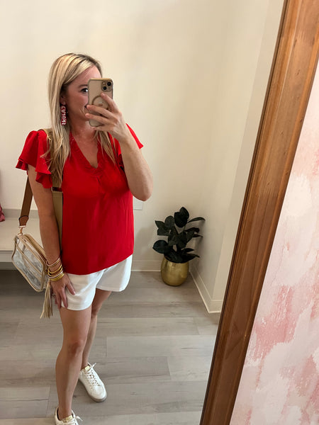 Lena Ruffle VNeck Top Red