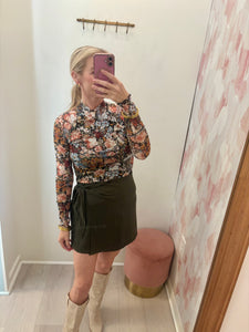 Olive Green Side Tie Skort