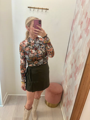 Olive Green Side Tie Skort