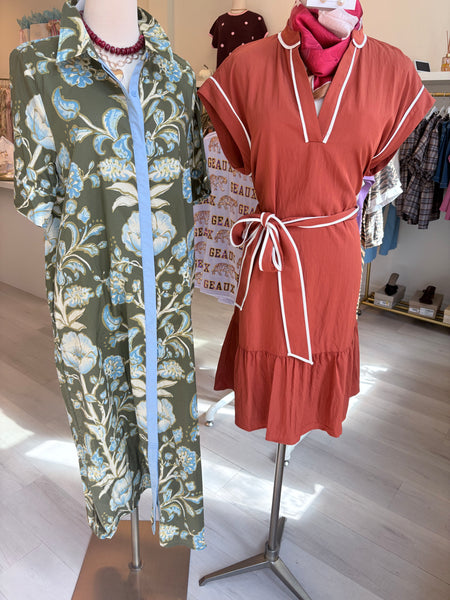 Jen Floral SS Midi Olive Grn