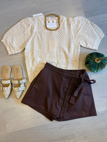 Ecru SS Pointelle Sweater