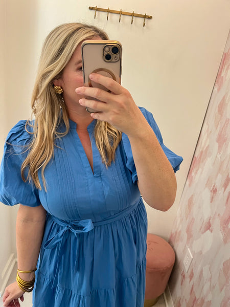 True Blue Belted Midi Dress
