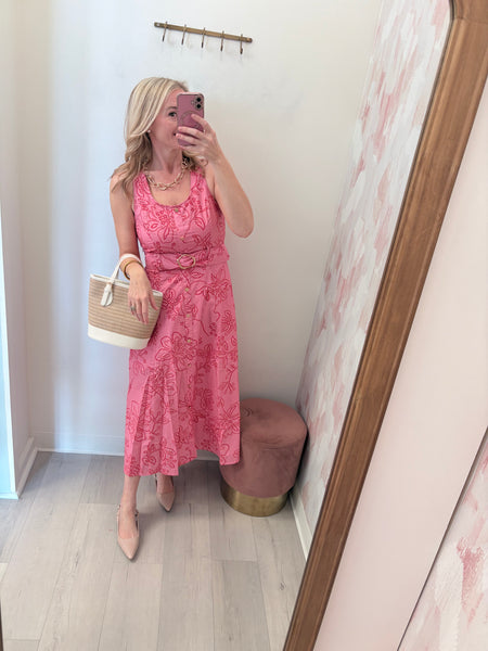Pink Lady Belted Midi Dress