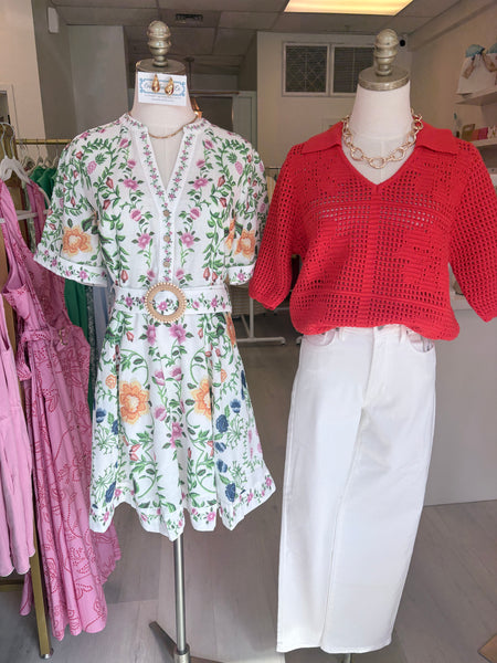 SS Knitted Collared Top Red