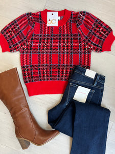 Festive Plaid Sweater Red